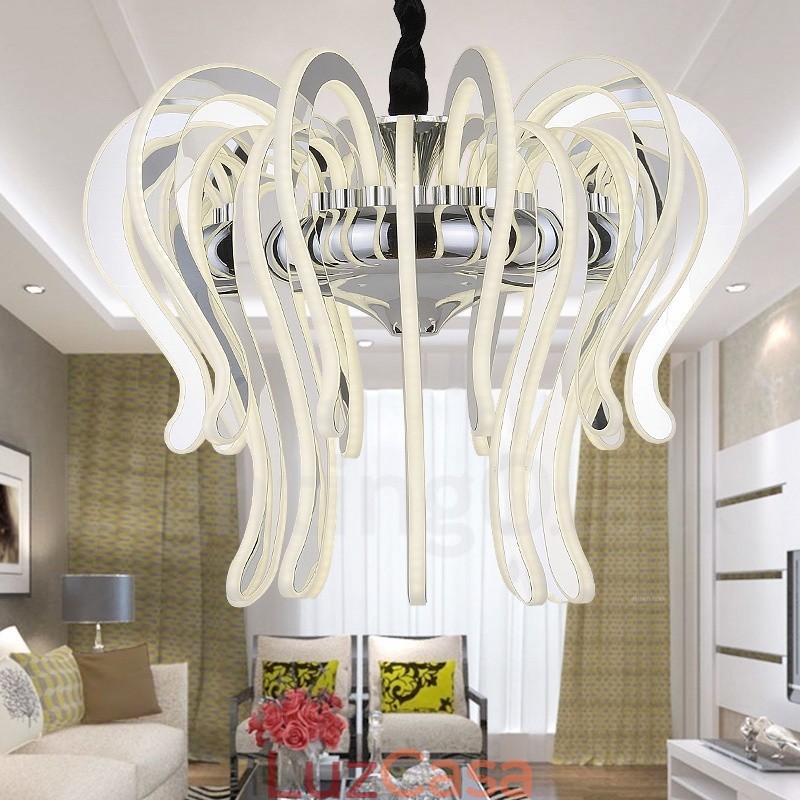 Lustre moderno contemporâneo de aço com 20 luzes e cúpula de acrílico