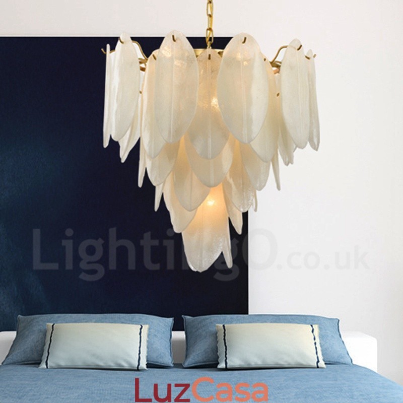 Luminária pendente moderna contemporânea de aço com 6 luzes e cúpula de vidro