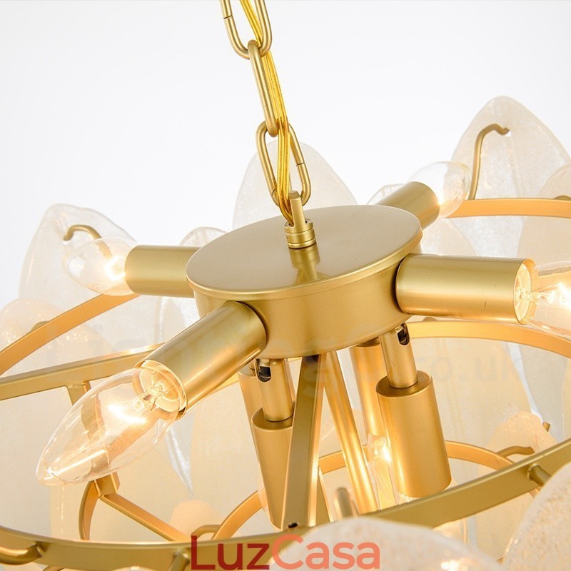 Luminária pendente moderna contemporânea de aço com 6 luzes e cúpula de vidro