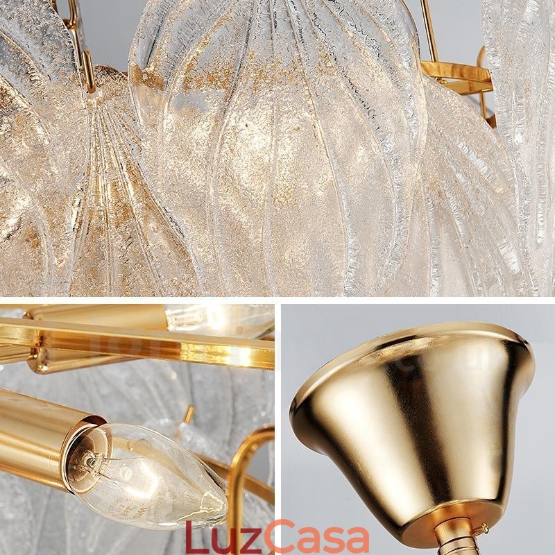 Luminária pendente moderna contemporânea de aço com 4 luzes e cúpula de vidro