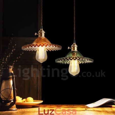 Luminária pendente rústica de aço retrô com 1 luz e cúpula de vidro Luminária pendente rústica de aço retrô com 1 luz e cúpula de vidro