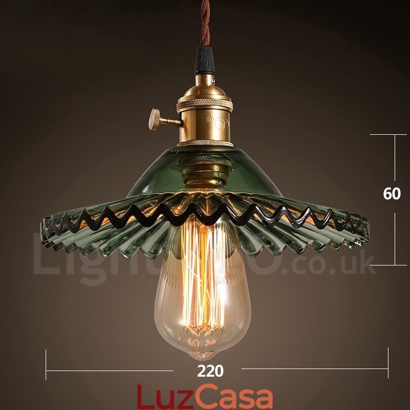 Luminária pendente rústica de aço retrô com 1 luz e cúpula de vidro