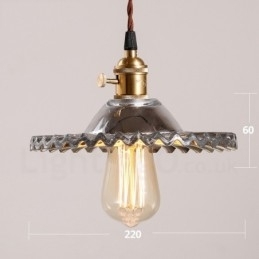 Luminária pendente rústica de aço retrô com 1 luz e cúpula de vidro