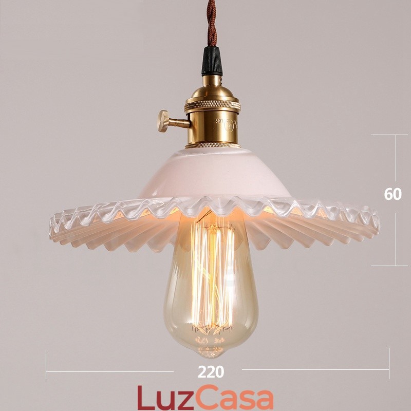 Luminária pendente rústica de aço retrô com 1 luz e cúpula de vidro