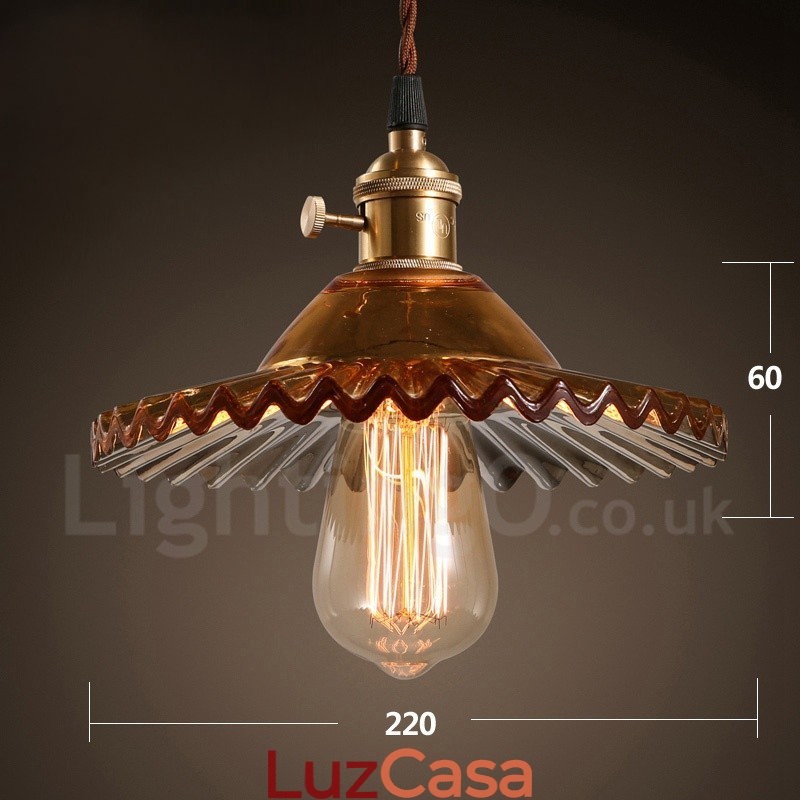 Luminária pendente rústica de aço retrô com 1 luz e cúpula de vidro
