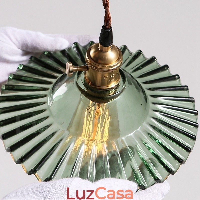 Luminária pendente rústica de aço retrô com 1 luz e cúpula de vidro
