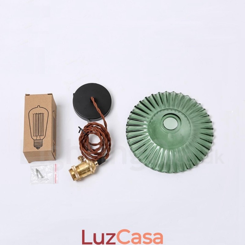 Luminária pendente rústica de aço retrô com 1 luz e cúpula de vidro