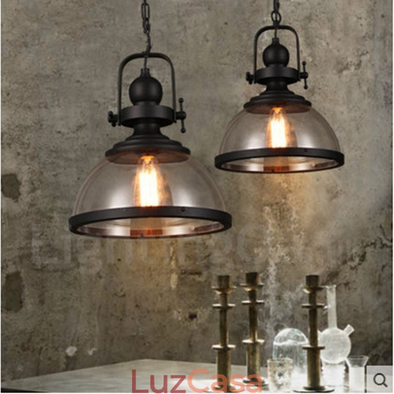 Retro 1 Luz de Aço Pendente Luz com Sombra de Vidro