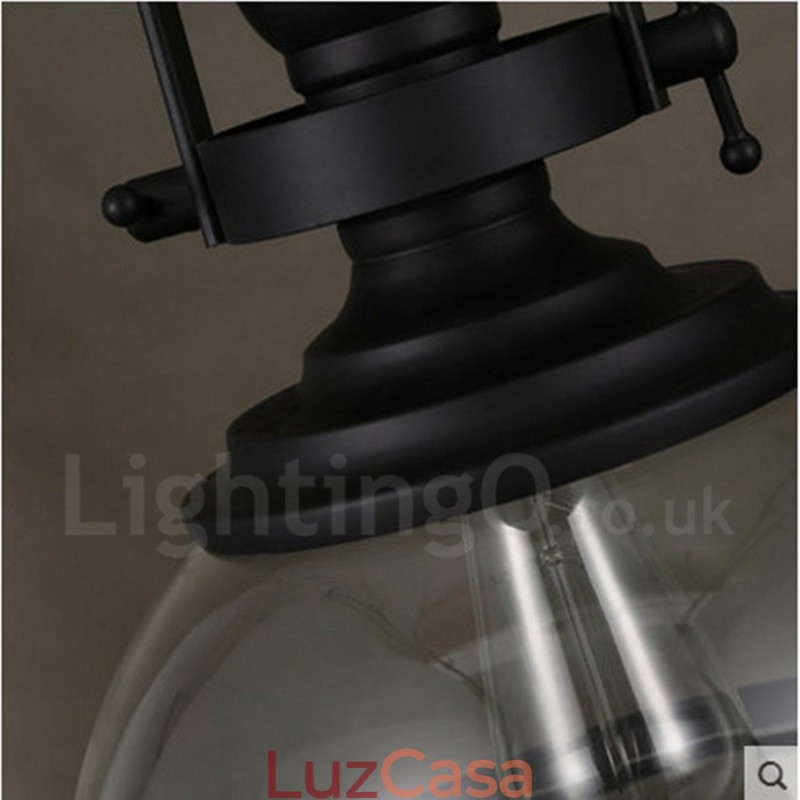 Retro 1 Luz de Aço Pendente Luz com Sombra de Vidro
