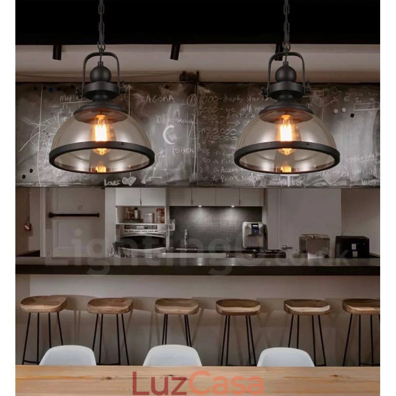 Retro 1 Luz de Aço Pendente Luz com Sombra de Vidro