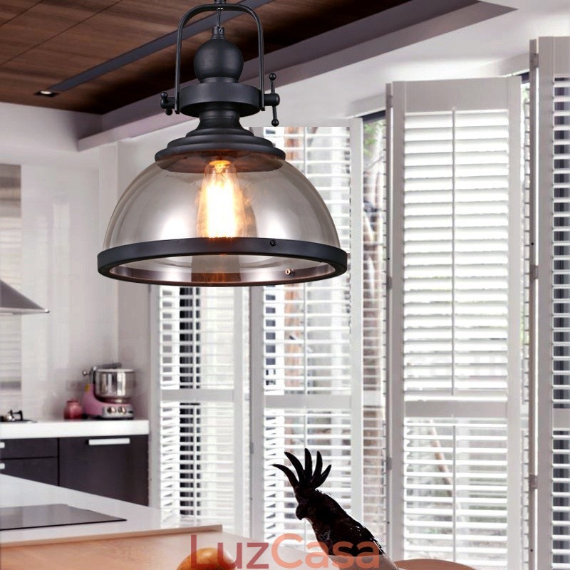 Retro 1 Luz de Aço Pendente Luz com Sombra de Vidro