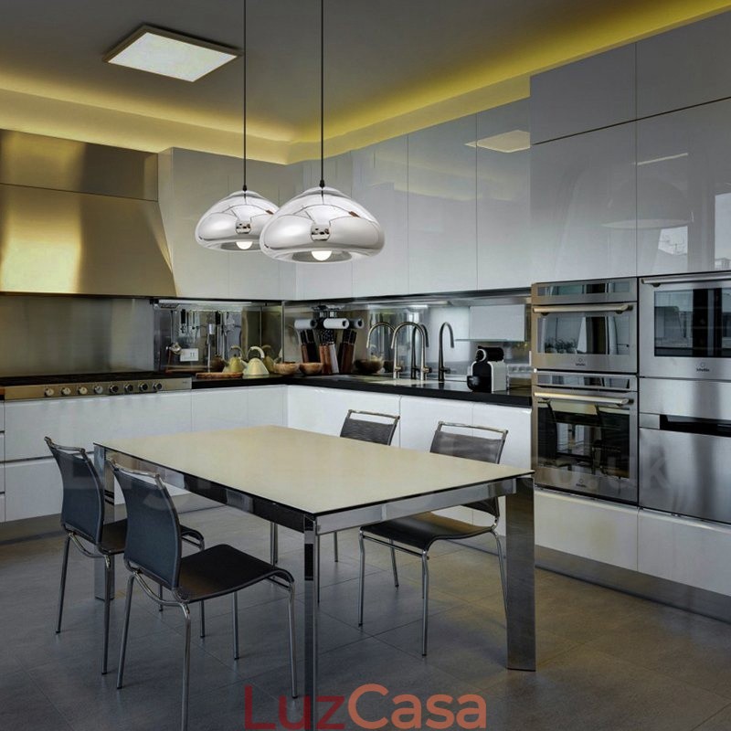 Luminária pendente de vidro moderna contemporânea com 1 luz e cúpula de vidro