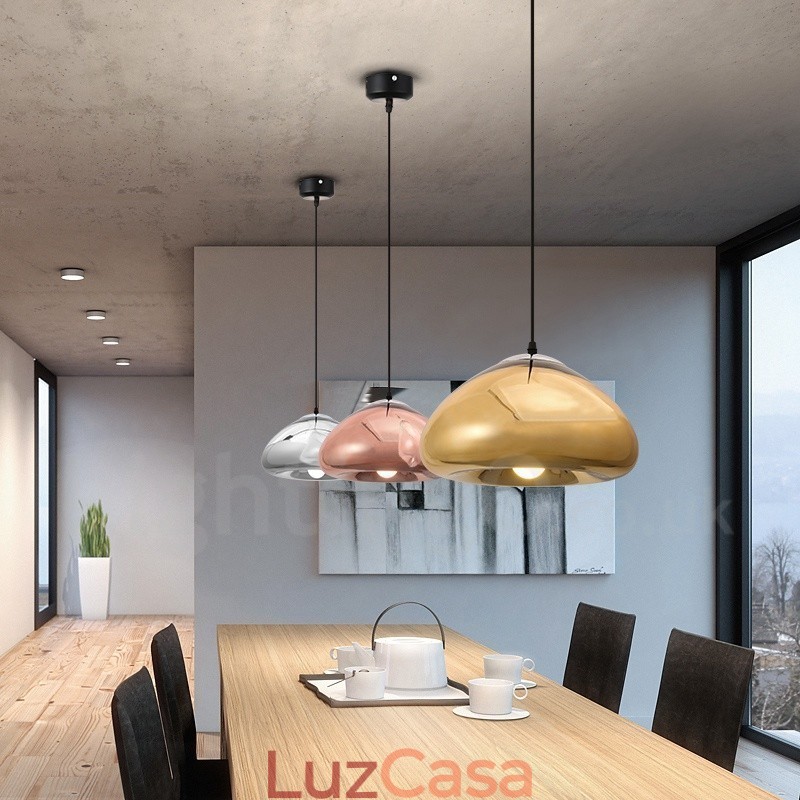 Luminária pendente de vidro moderna contemporânea com 1 luz e cúpula de vidro