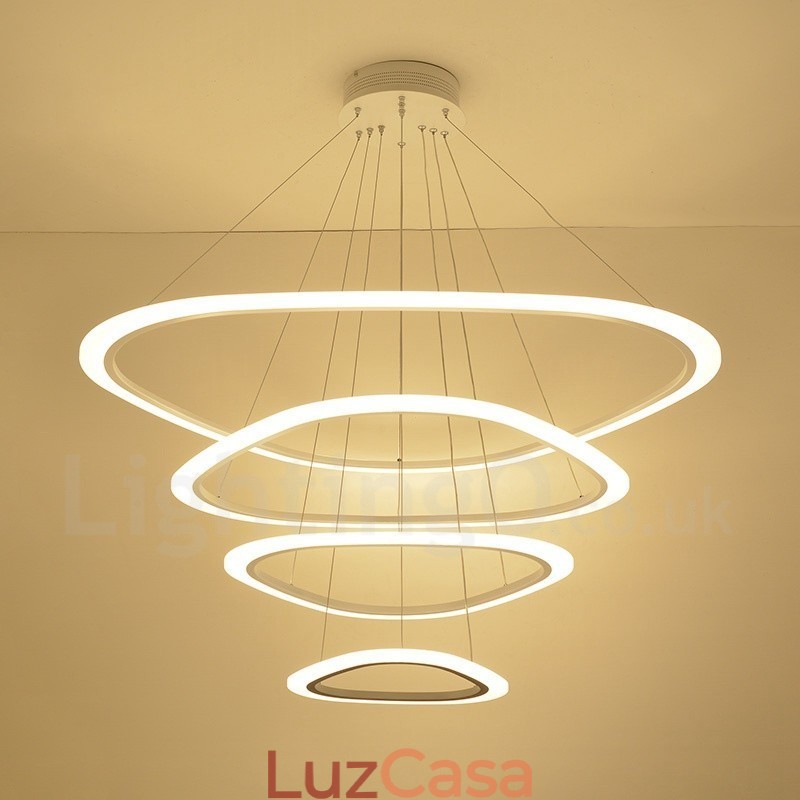 Luminária pendente moderna contemporânea de liga de alumínio com 4 luzes, regulável com controle remoto e sombra de acrílico