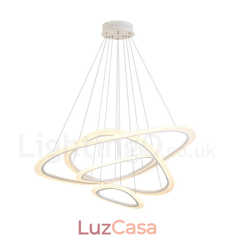 Luminária pendente moderna contemporânea de liga de alumínio com 4 luzes, regulável com controle remoto e sombra de acrílico