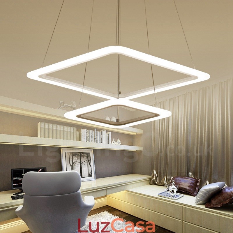 Luminária pendente moderna contemporânea de liga de alumínio com 2 luzes e cúpula de acrílico