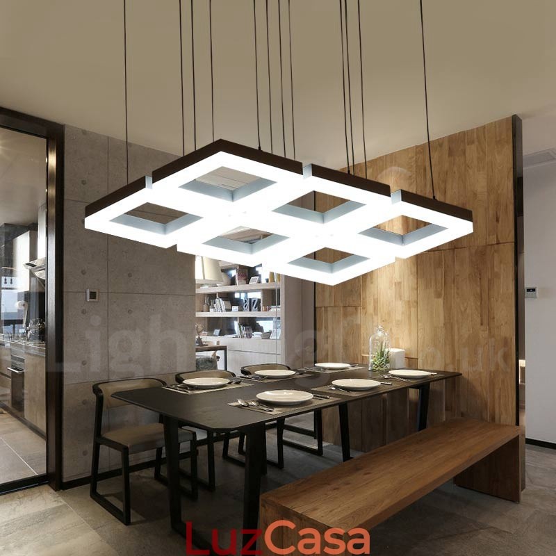 Luminária pendente moderna contemporânea de liga de alumínio com 6 luzes e sombra de acrílico