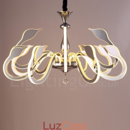 Lustre moderno contemporâneo regulável de aço com 12 luzes e cúpula de acrílico Lustre moderno contemporâneo regulável de aço com 12 luzes e cúpula de acrílico