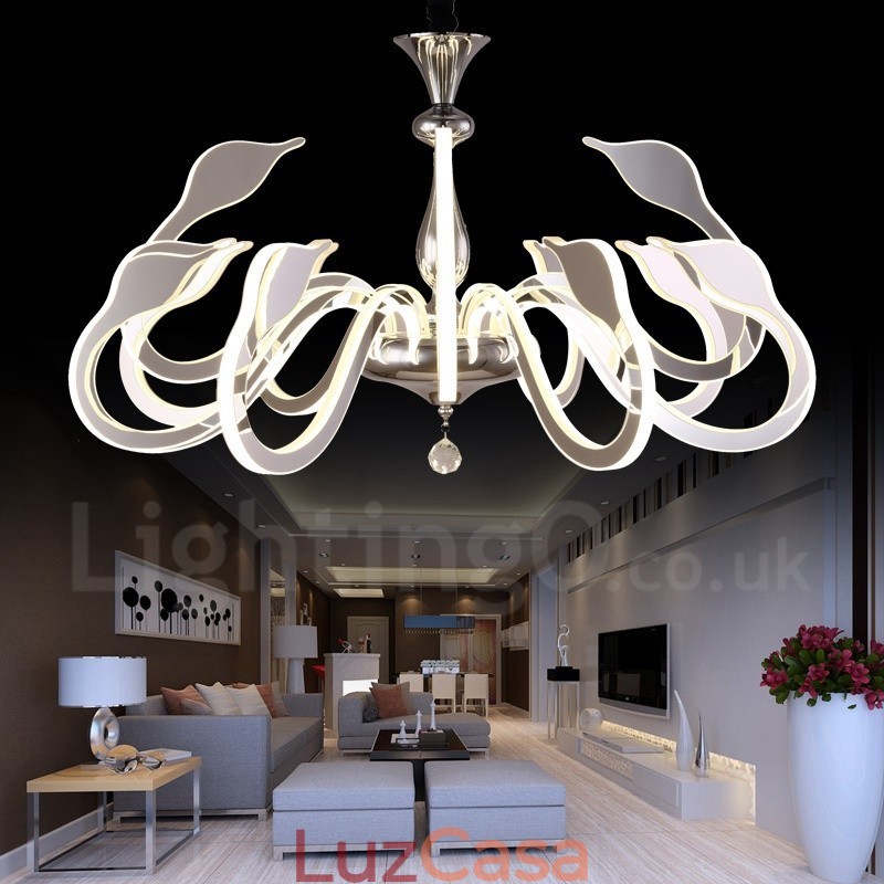 Lustre moderno contemporâneo regulável de aço com 12 luzes e cúpula de acrílico