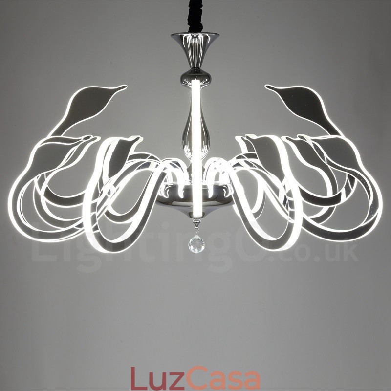 Lustre moderno contemporâneo regulável de aço com 12 luzes e cúpula de acrílico