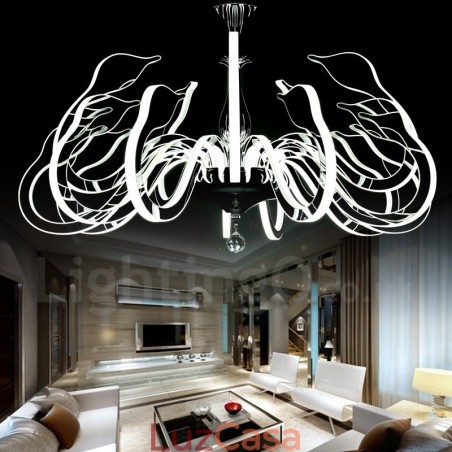 Lustre moderno contemporâneo regulável de aço com 15 luzes e cúpula de acrílico Lustre moderno contemporâneo regulável de aço com 15 luzes e cúpula de acrílico