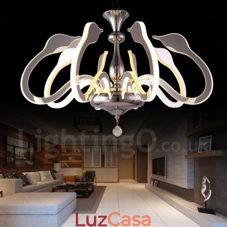 Lustre moderno contemporâneo regulável de aço com 8 luzes e cúpula de acrílico Lustre moderno contemporâneo regulável de aço com 8 luzes e cúpula de acrílico