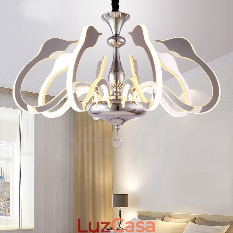 Lustre moderno contemporâneo regulável de aço com 8 luzes e cúpula de acrílico
