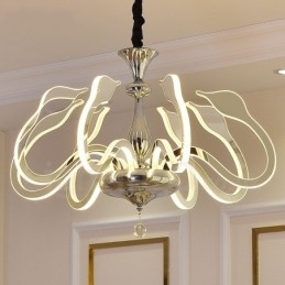 Lustre moderno contemporâneo regulável de aço com 8 luzes e cúpula de acrílico