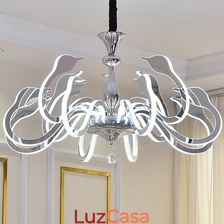 Lustre moderno contemporâneo regulável de aço com 10 luzes e cúpula de acrílico Lustre moderno contemporâneo regulável de aço com 10 luzes e cúpula de acrílico