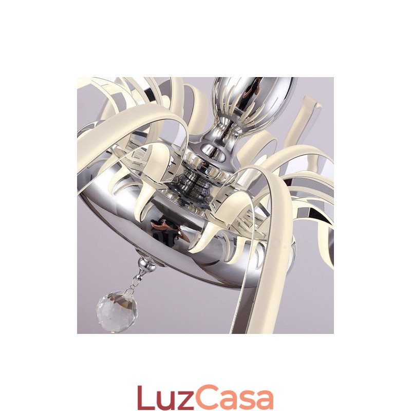 Lustre moderno contemporâneo regulável de aço com 6 luzes e cúpula de acrílico