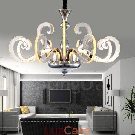 Lustre moderno contemporâneo regulável de aço com 12 luzes e cúpula de acrílico Lustre moderno contemporâneo regulável de aço com 12 luzes e cúpula de acrílico