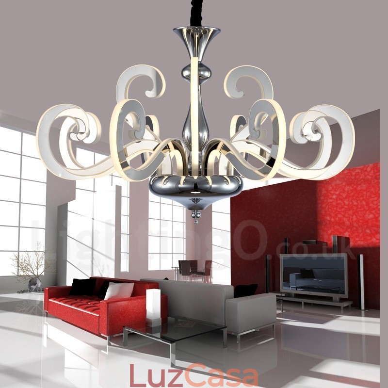 Lustre moderno contemporâneo regulável de aço com 12 luzes e cúpula de acrílico
