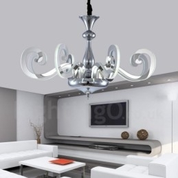 Lustre moderno contemporâneo regulável de aço com 8 luzes e cúpula de acrílico