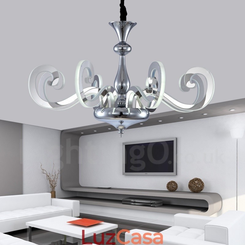 Lustre moderno contemporâneo regulável de aço com 8 luzes e cúpula de acrílico