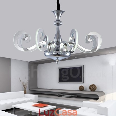 Lustre moderno contemporâneo regulável de aço com 8 luzes e cúpula de acrílico Lustre moderno contemporâneo regulável de aço com 8 luzes e cúpula de acrílico