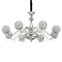 Lustre moderno contemporâneo regulável de aço com 8 luzes e sombra de liga de alumínio