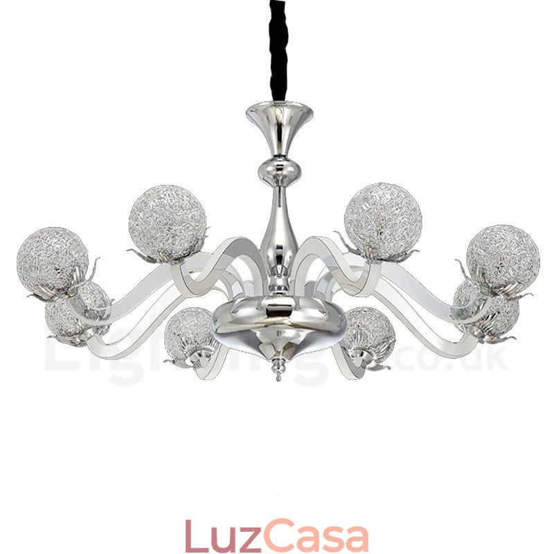 Lustre moderno contemporâneo regulável de aço com 8 luzes e sombra de liga de alumínio