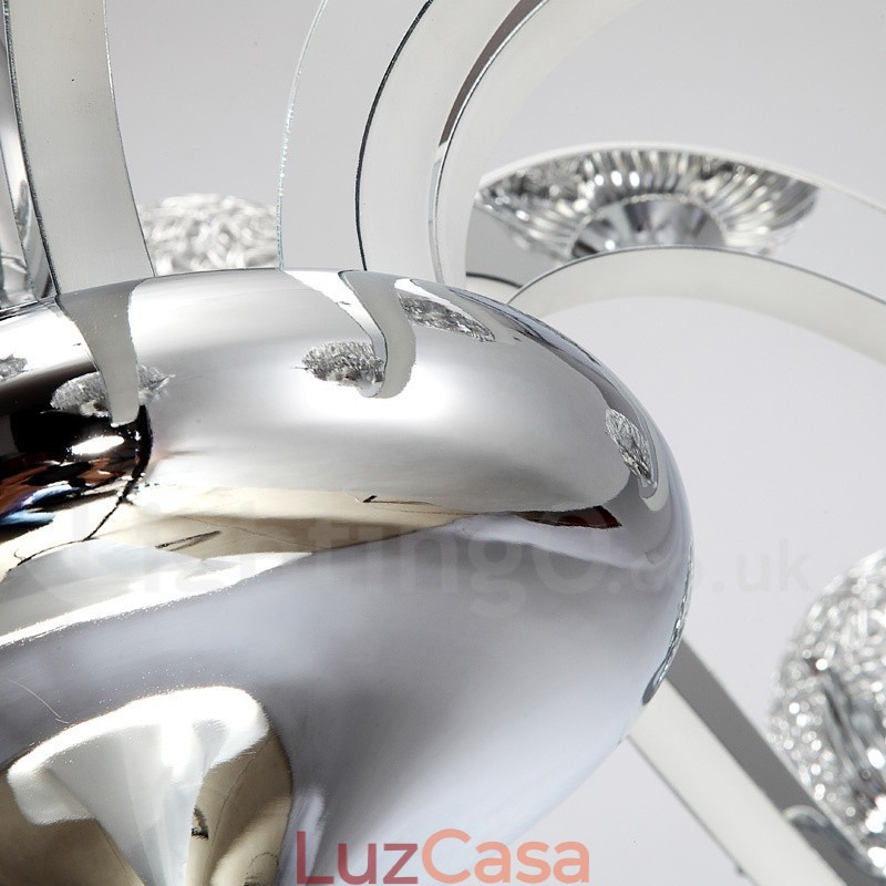 Lustre moderno contemporâneo regulável de aço com 8 luzes e sombra de liga de alumínio