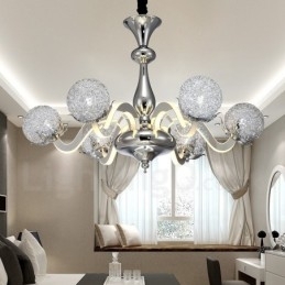 Lustre moderno contemporâneo regulável de aço com 6 luzes e sombra de liga de alumínio