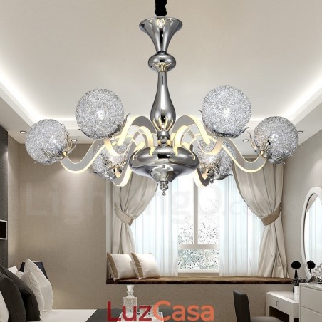 Lustre moderno contemporâneo regulável de aço com 6 luzes e sombra de liga de alumínio Lustre moderno contemporâneo regulável de aço com 6 luzes e sombra de liga de alumínio