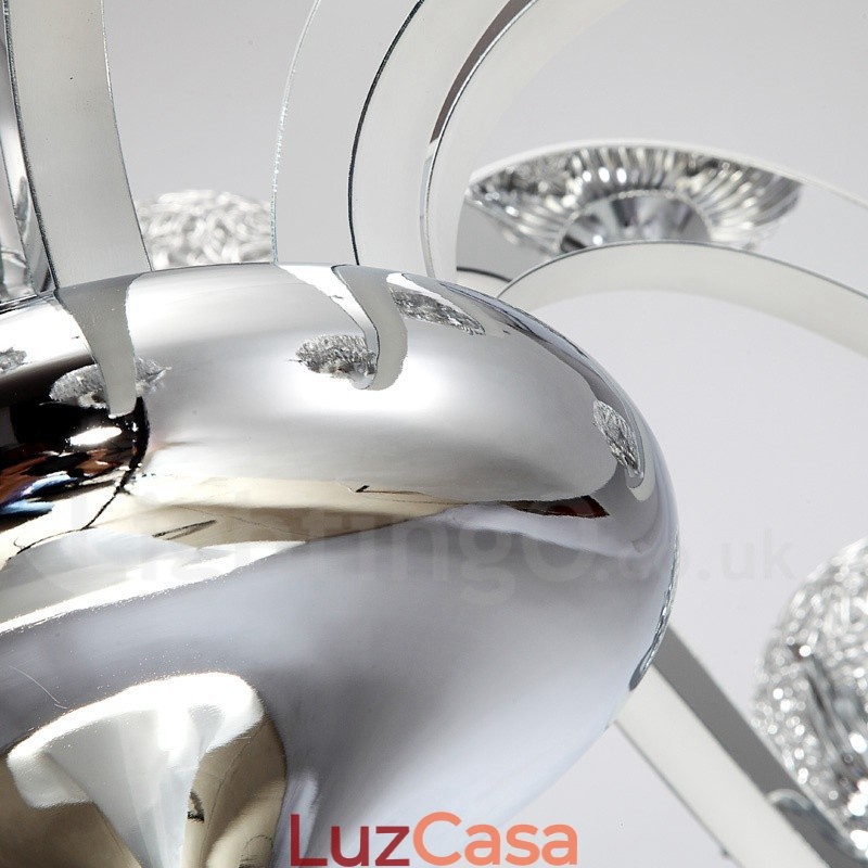 Lustre moderno contemporâneo regulável de aço com 6 luzes e sombra de liga de alumínio