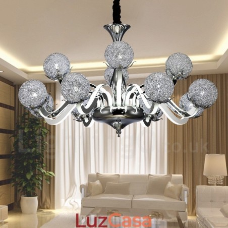 Lustre moderno contemporâneo regulável de aço com 12 luzes e sombra de liga de alumínio Lustre moderno contemporâneo regulável de aço com 12 luzes e sombra de liga de alumínio