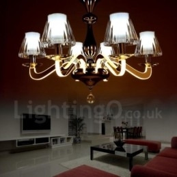 Lustre moderno contemporâneo regulável de aço com 6 luzes e cúpula de vidro