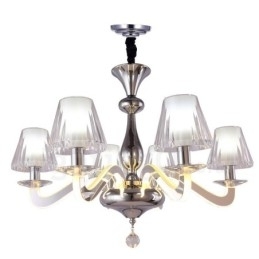 Lustre moderno contemporâneo regulável de aço com 6 luzes e cúpula de vidro