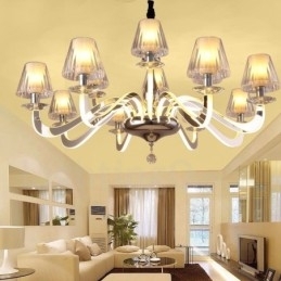 Lustre moderno contemporâneo regulável de aço com 10 luzes e cúpula de vidro