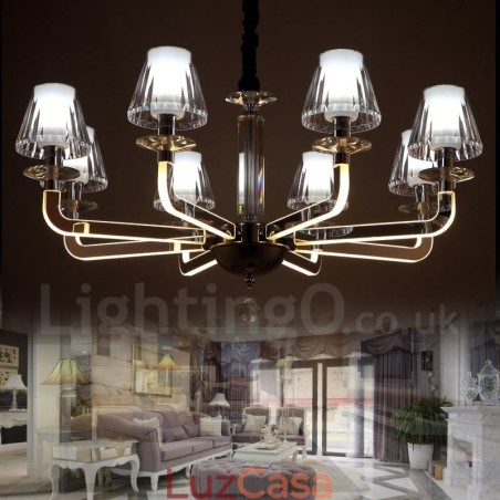 Lustre de cristal moderno contemporâneo regulável com 8 luzes e cúpula de vidro Lustre de cristal moderno contemporâneo regulável com 8 luzes e cúpula de vidro