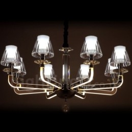 Lustre de cristal moderno contemporâneo regulável com 8 luzes e cúpula de vidro