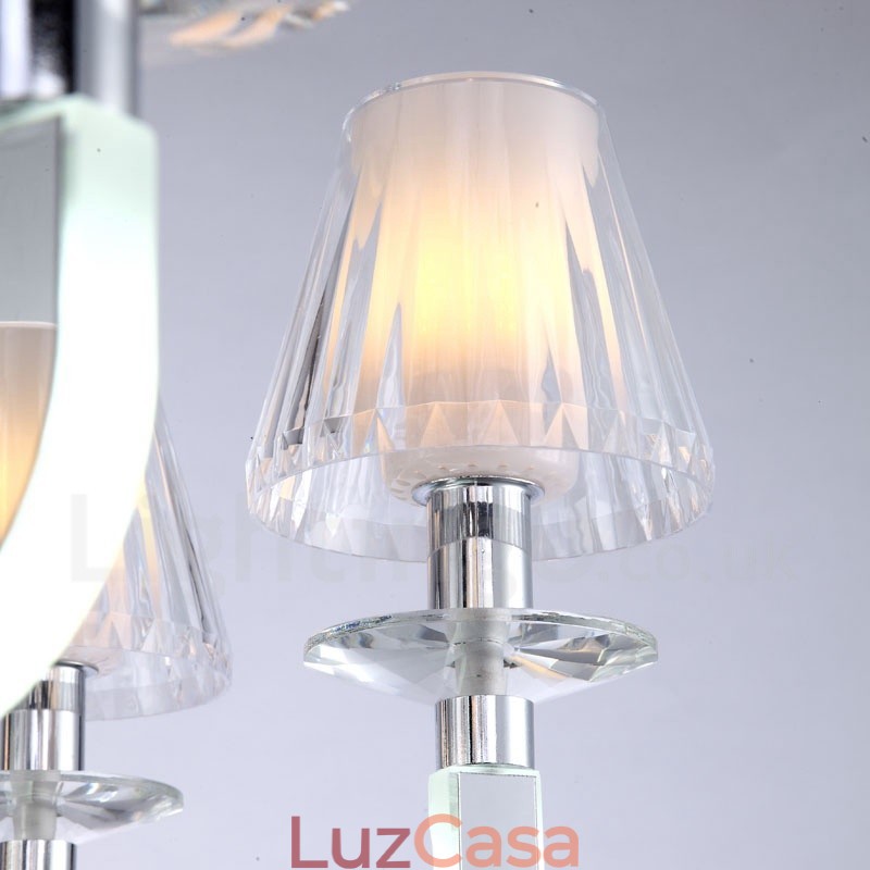Lustre de cristal moderno contemporâneo regulável com 8 luzes e cúpula de vidro