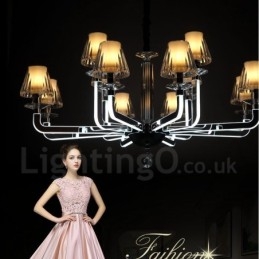 Lustre de cristal moderno contemporâneo regulável de 12 luzes com cúpula de vidro