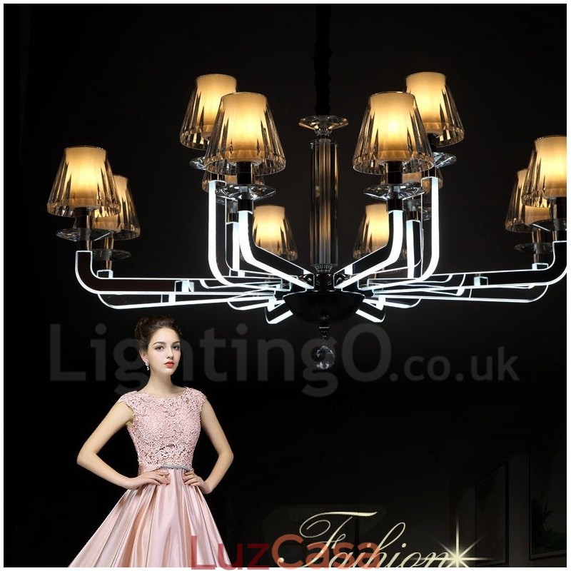 Lustre de cristal moderno contemporâneo regulável de 12 luzes com cúpula de vidro